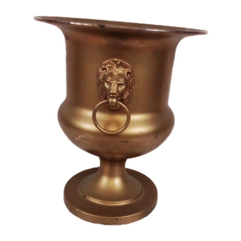 Gold Colored Planter With Lions Head 2 Piece